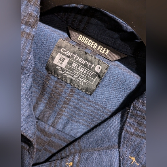 Carhartt Rugged FlexFlannel blue/black BuffaloCheck button down top/Tunic XSmall - Picture 8 of 16